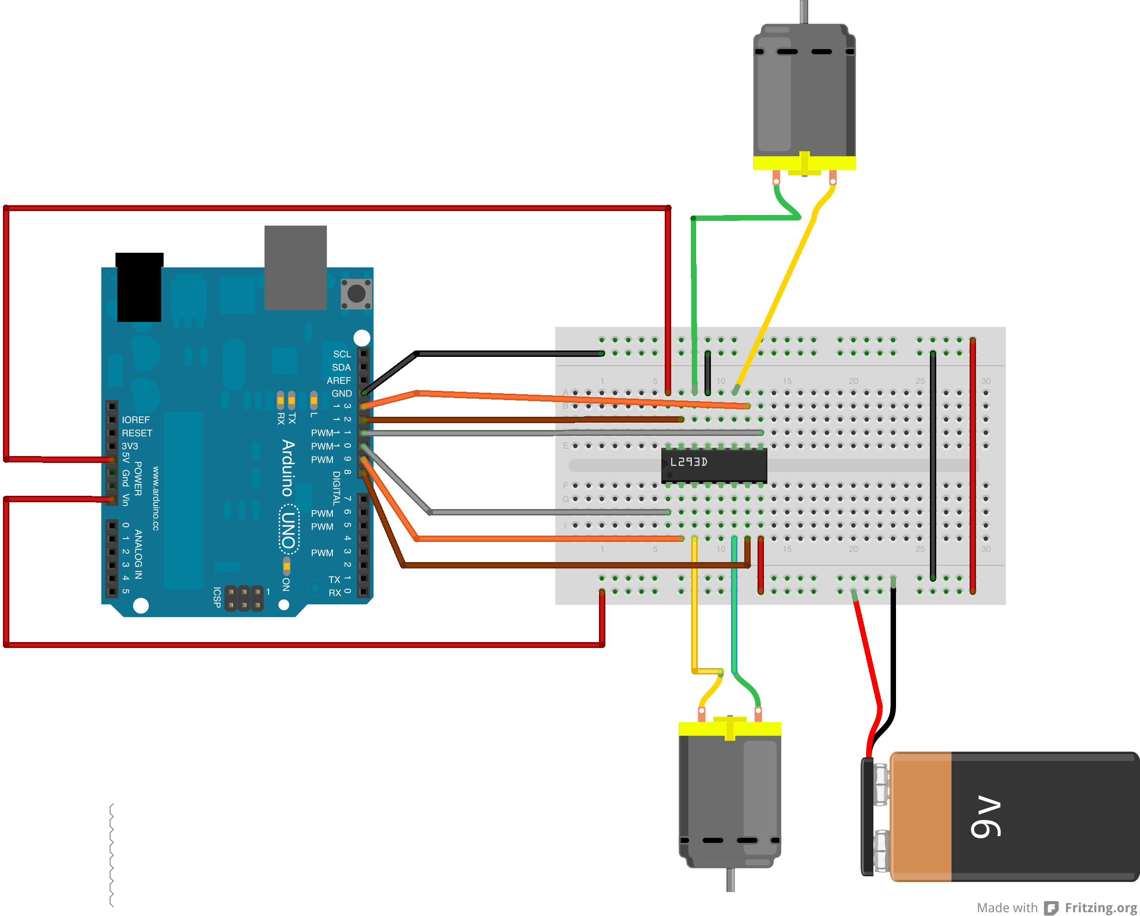 L293d подключение 2 ух Dc моторов Аппаратная платформа Arduino